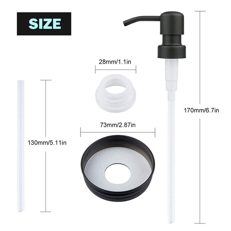 Watsango 4 Pack Mason Jar Soap Dispenser Lids with Pumps, Rustproof Stainless Steel, Lotion Soap Dispenser Lids Replacement for 16 oz Regular Mouth Mason Jar Decor, 4 Brushes Included Black - Image 3